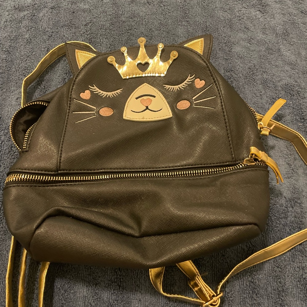 Cute Cat Face Backpack with Gold Accents